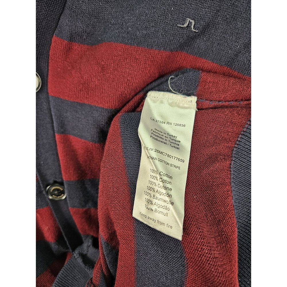 J. Lindeberg Cardigan in Navy Bordeaux Red Striped V-neck Buttons Size XL - Picture 5 of 10